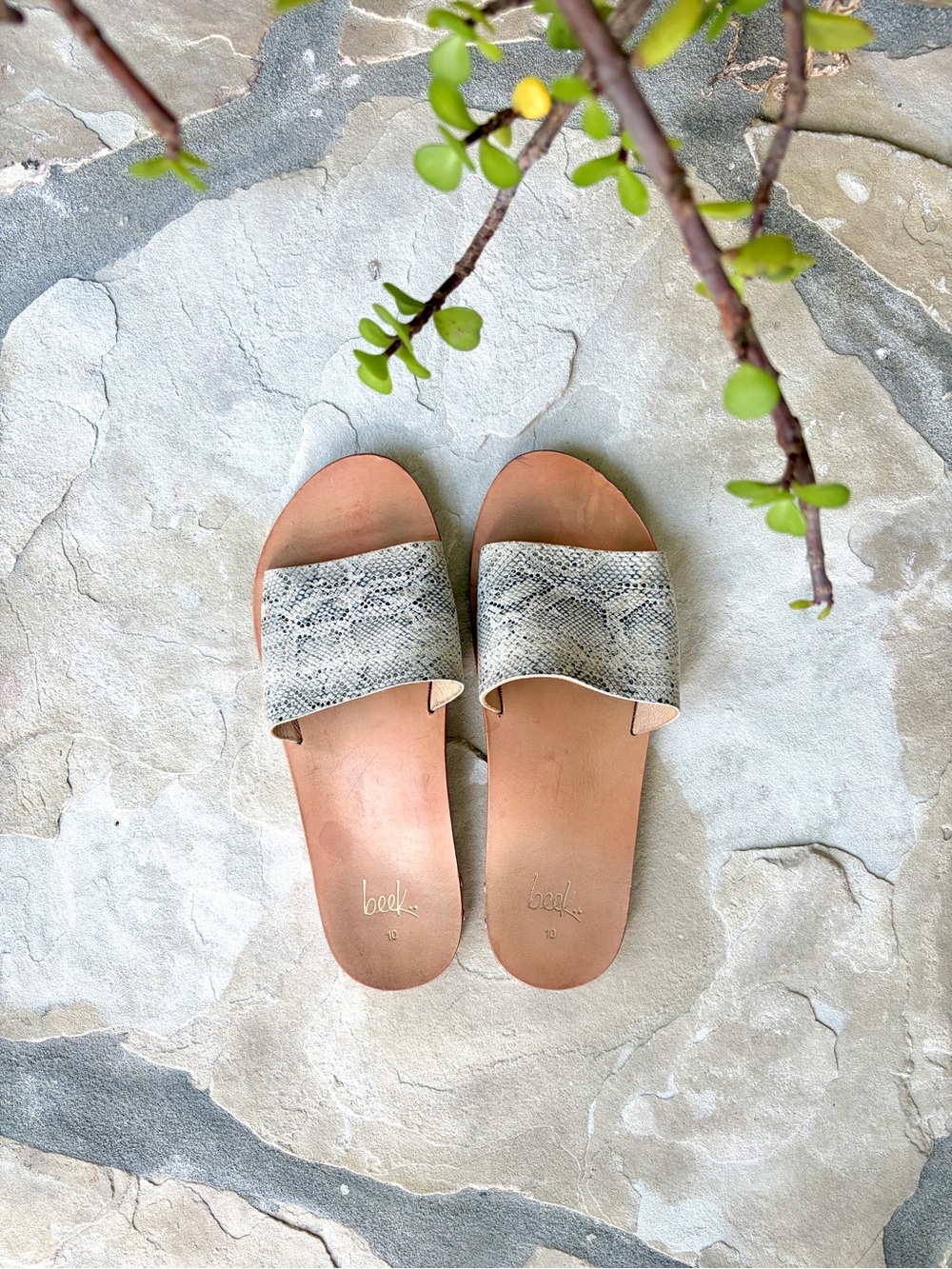 Beek mockingbird animal print snakeskin leather slide sandals arch support - Picture 6 of 7